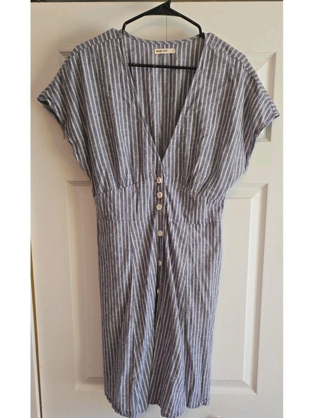 Marine Layer Button Front Mautical Pin Stripe Dress Sz L coastal Hemp/lyocell